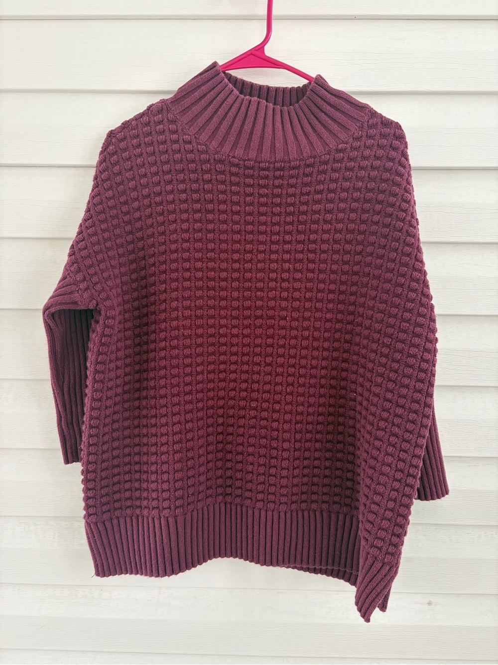 French Connection Berry Chunky Knit Sweater S 100% Cotton Mock Neck